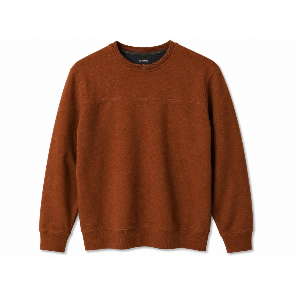 Arrow Men's Crewneck Sweatshirt Brown Fleece Pullover Size Medium